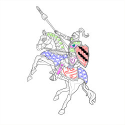 Realistic knight on rampant horse tattoo