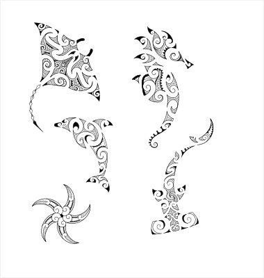 Maori style WATER animal tattoos