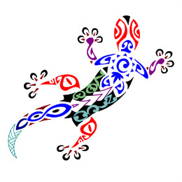 Polynesian style climbing gecko tattoo