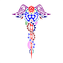 Polynesian styled Caduceus tattoo