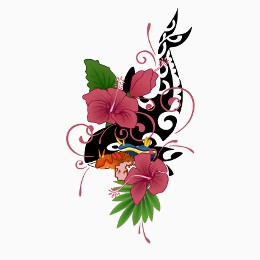 Orca and flowers tattoo design