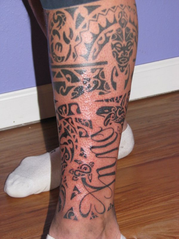 Matt - Polynesian leg piece tattoo photo