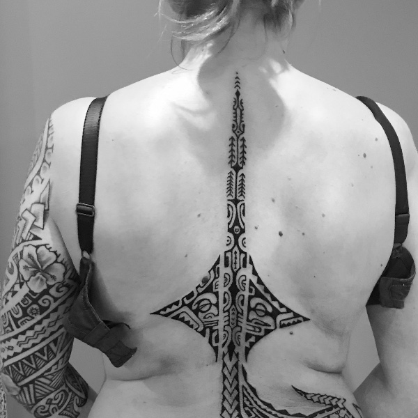 Tanne - Polynesian back and sleeve tattoo photo