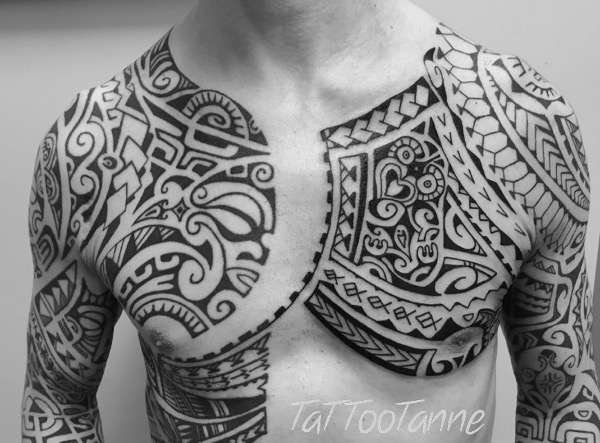 Tanne - Polynesian chest and sleeves tattoo