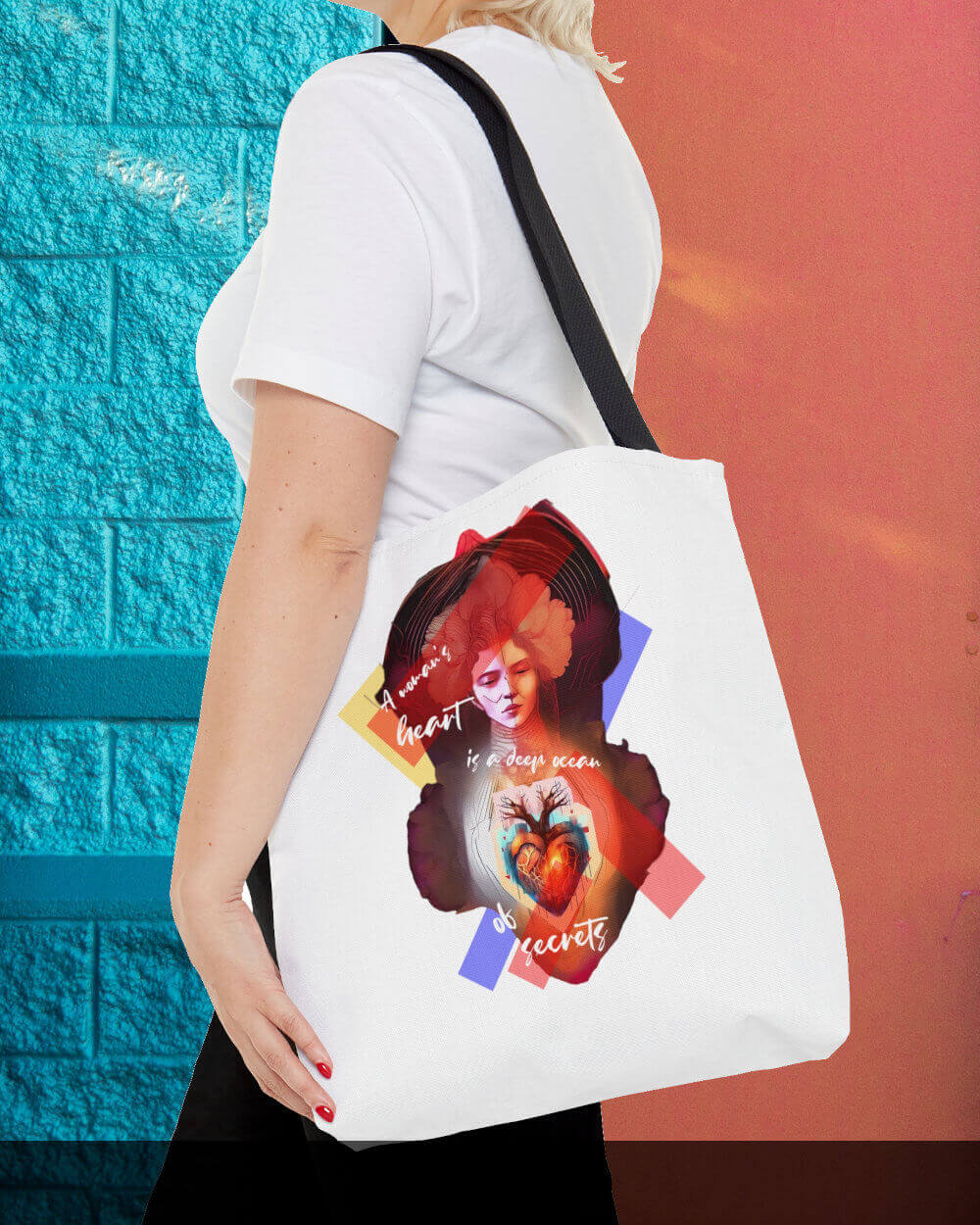A Woman's Heart white tote bag on Etsy